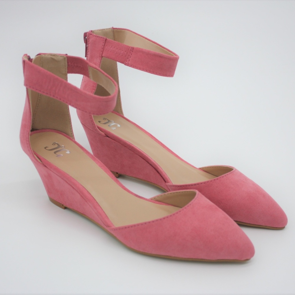 JG Dusty Pink Pointed Toe Wedge with Ankle Strap